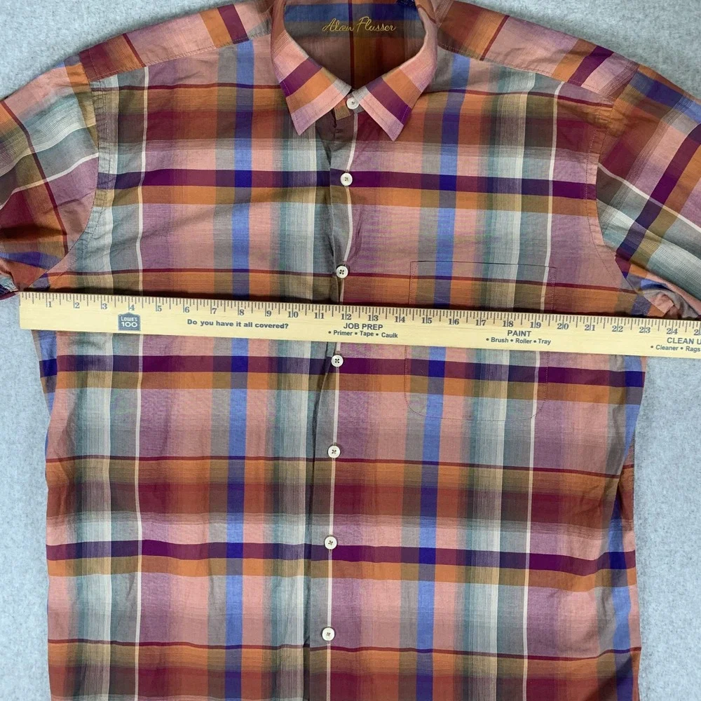 Alan Flusser Button Down Shirt Mens Large Multi Plaid Long Sleeve Cotton